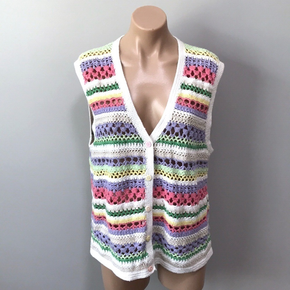 Koret Francisca Crochet Stripe Boho Trendy Vest Purple Pink Large